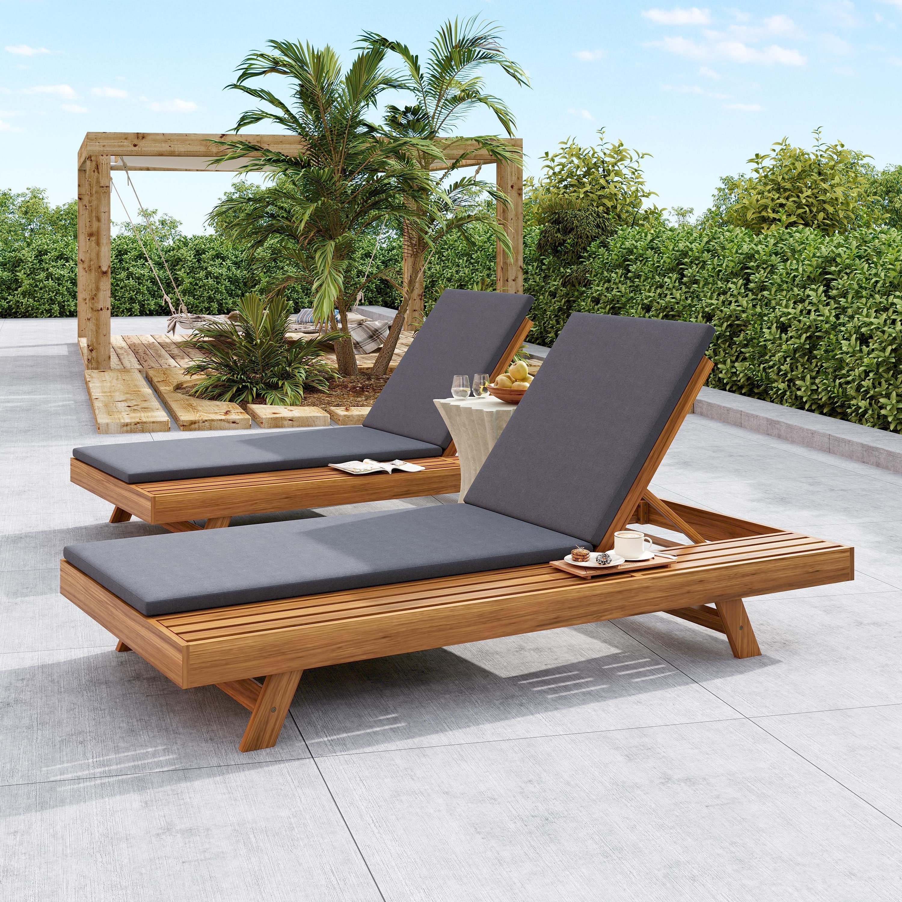 Walker Edison | Teak Lounge Chaise Sunbed