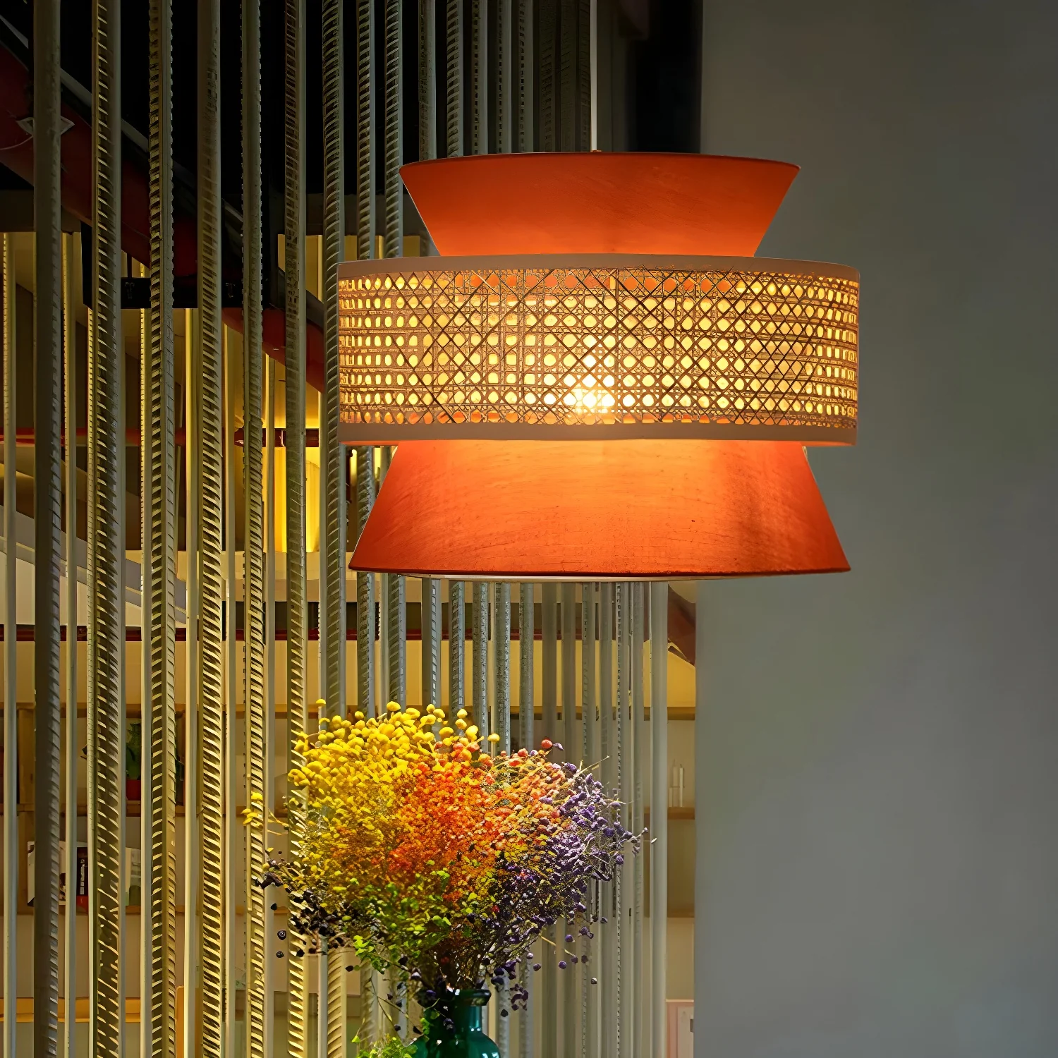 Boho Woven Modern Drum Cylinder Chandelier Adjustable Height