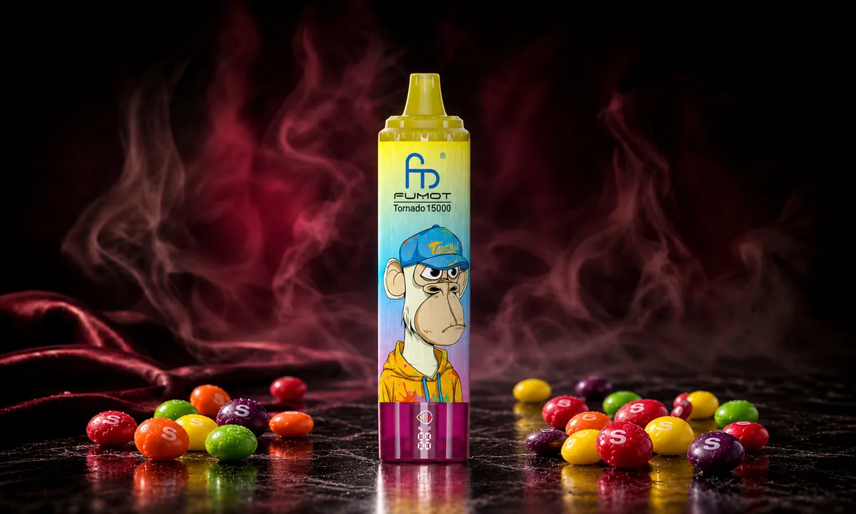 FUMOT Tornado 15000 Skittles – E-Zigarette in einer atmosphärischen Produktszene
