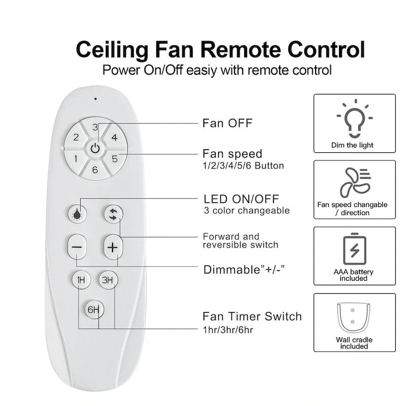 42 in. Matte White Ceiling Fan with light and Remote Control - 42 INCHES