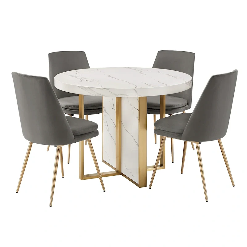 Saki 43 Wide Faux Marble Round Dining Table Set by iNSPIRE Q Modern