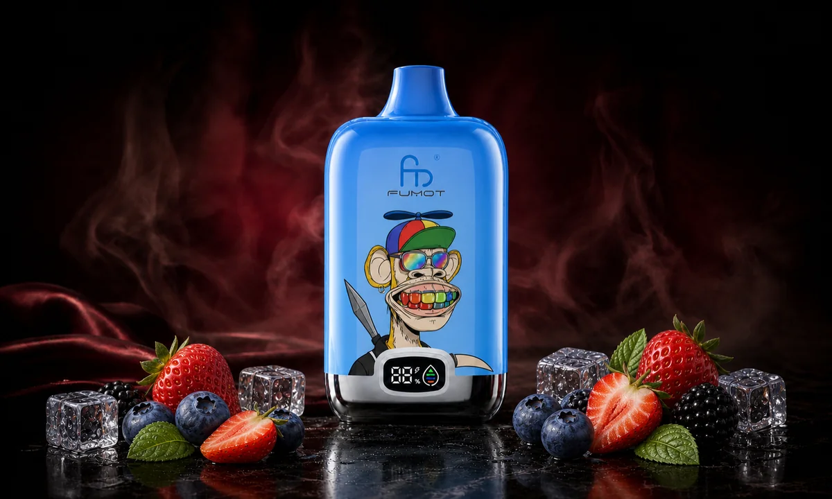 Fumot Digital Box 12000 Ice Pop Vape in einer dunklen Rauchszene
