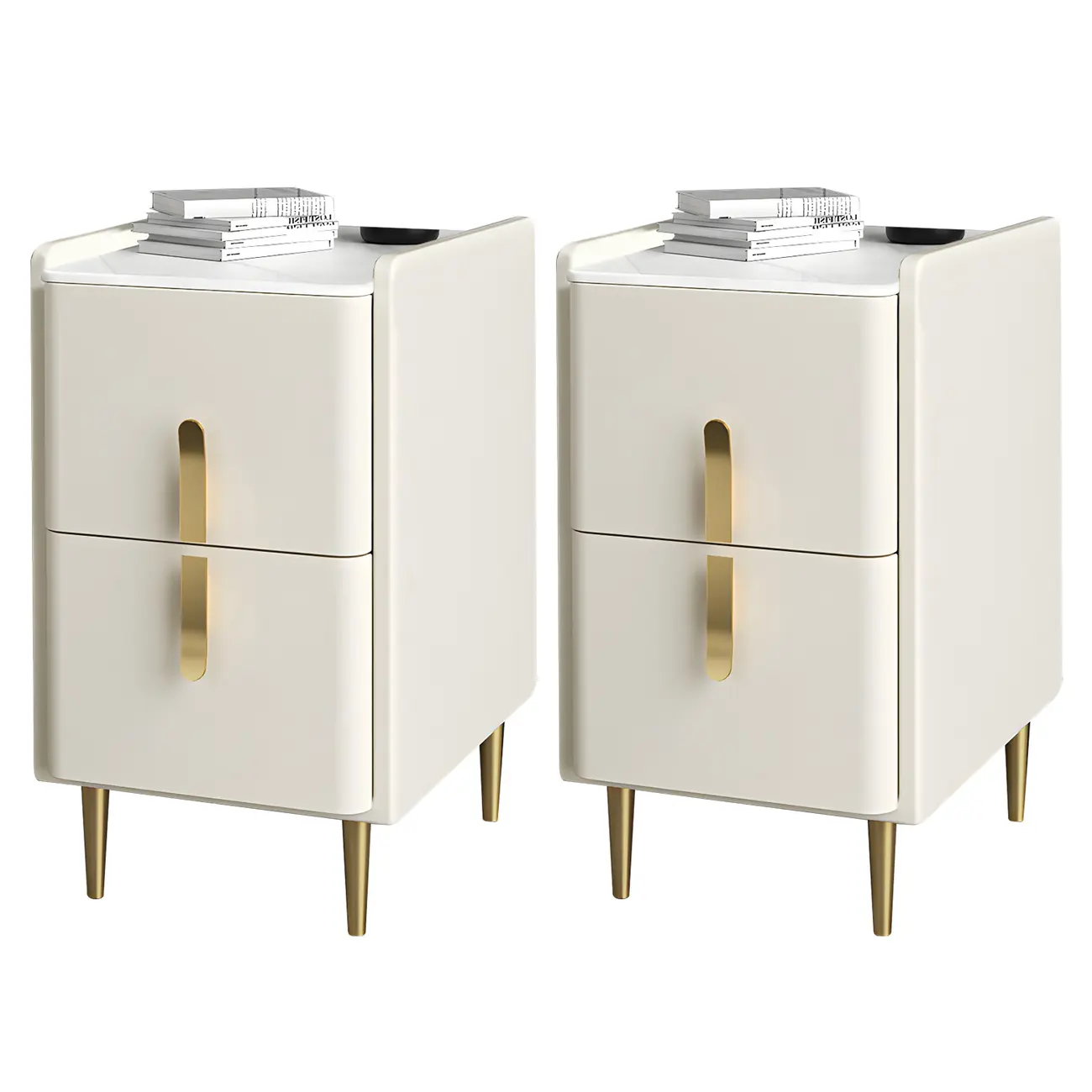 Glam Night Table with 2 Drawers – Off-White Finish