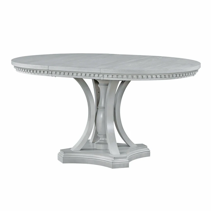 Antique Gray Retro 5-Piece Wooden Dining Table Set with Extendable Round Table & 4 Chairs