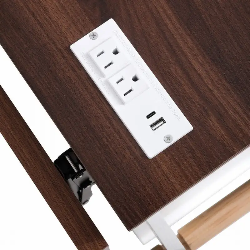 Farmhouse 46.5 Kitchen Island with Power Outlet, Rolling Kitchen Cart on Wheels with Drop Leaf