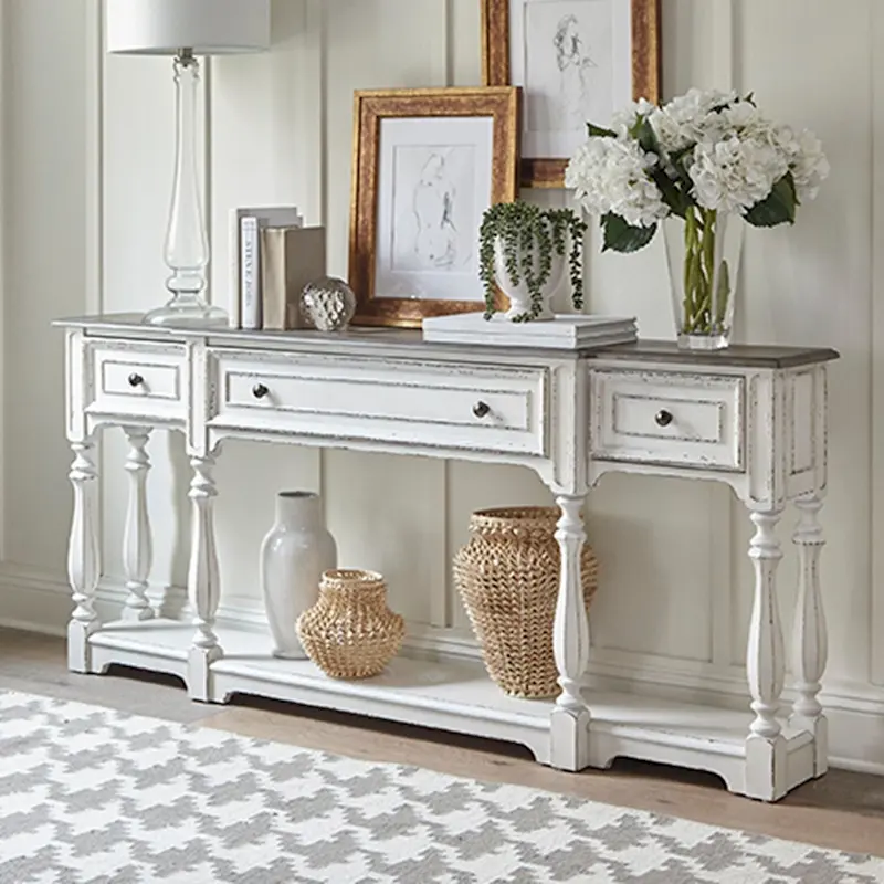 Magnolia Manor Antique White & Weathered Bark 72 Inch Hall Console Table