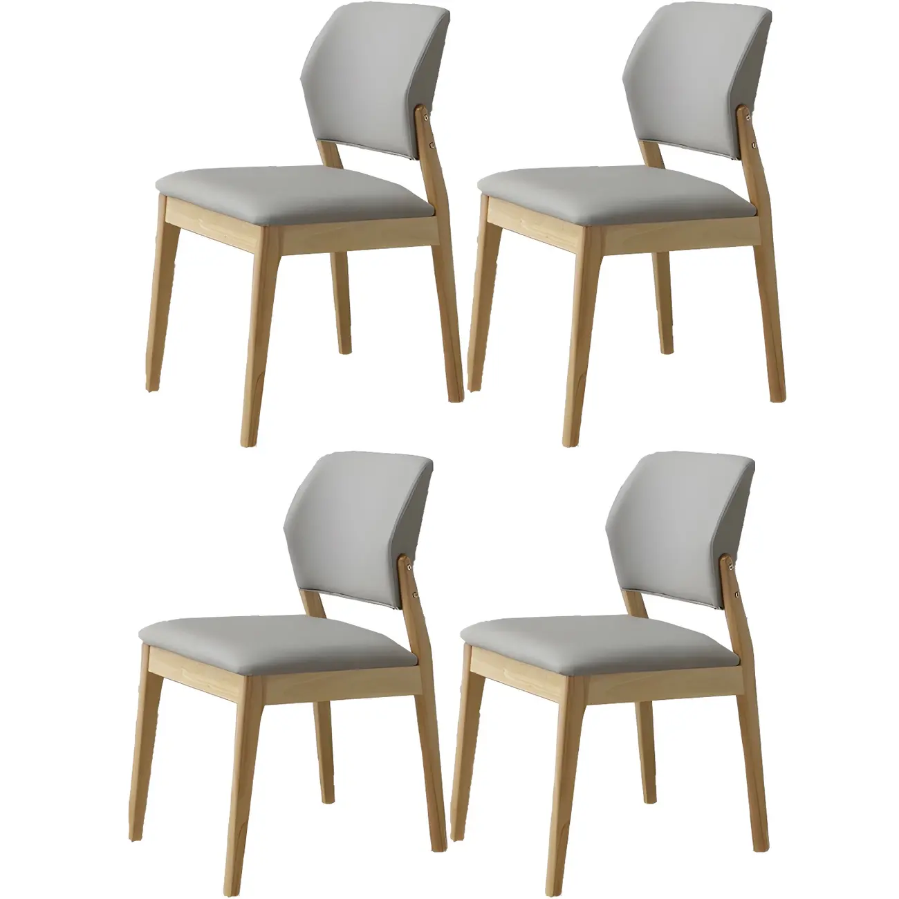 Modern Wood Faux Leather Beige Low Back Dining Chair