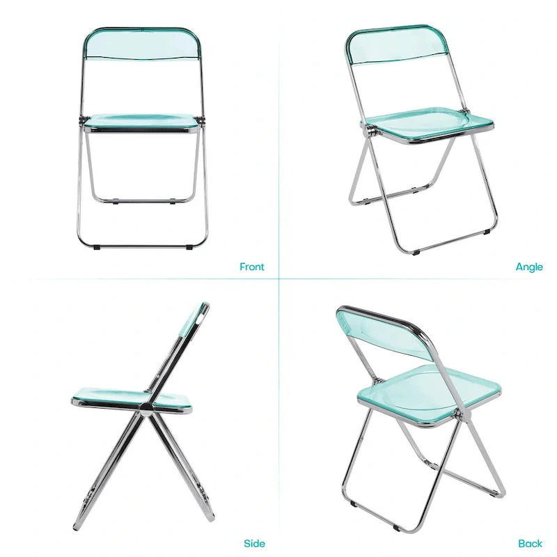 Transparent Acrylic Stackable Folding Dining Chair w/ Metal Frame, Single - 29.1(H) x 18.1(W) x 18.5(D)