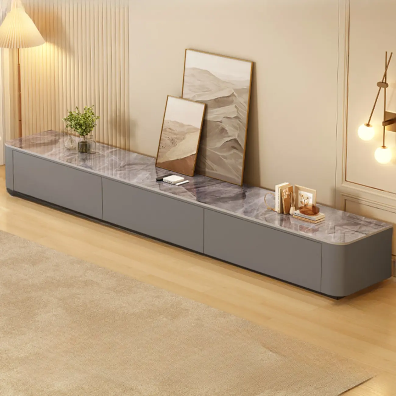 Modern Wooden TV Stand with Drawers and Cable Management