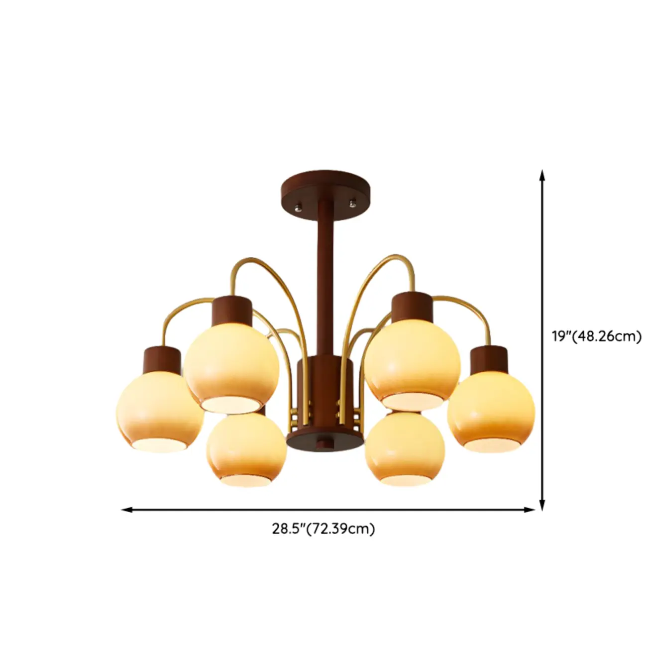 Classic Gold Metal Amber Glass Dome Chandelier