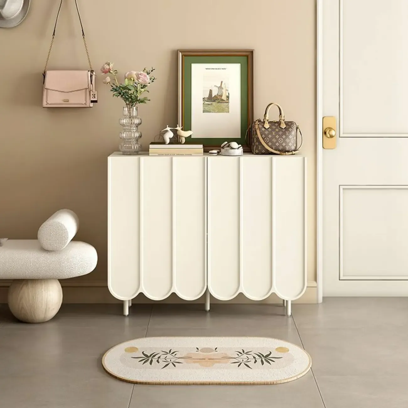 Modern Large beige Wooden Adjustable Entryway Shoe Cabinet