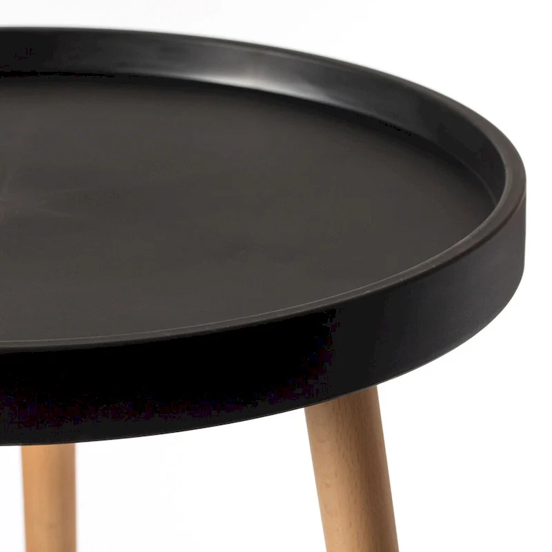 Modern Plastic Round Side Table Accent Coffee Table with Beech Wood Legs