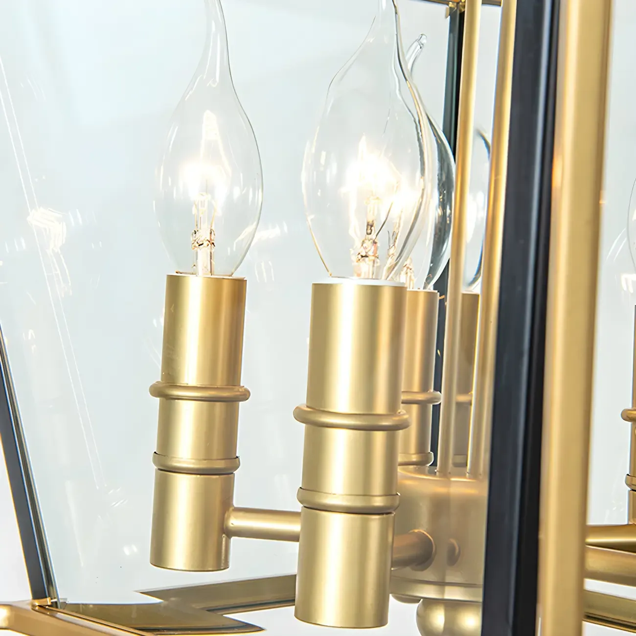Adjustable Kitchen Gold Square Glass Caged Candle Chandelier