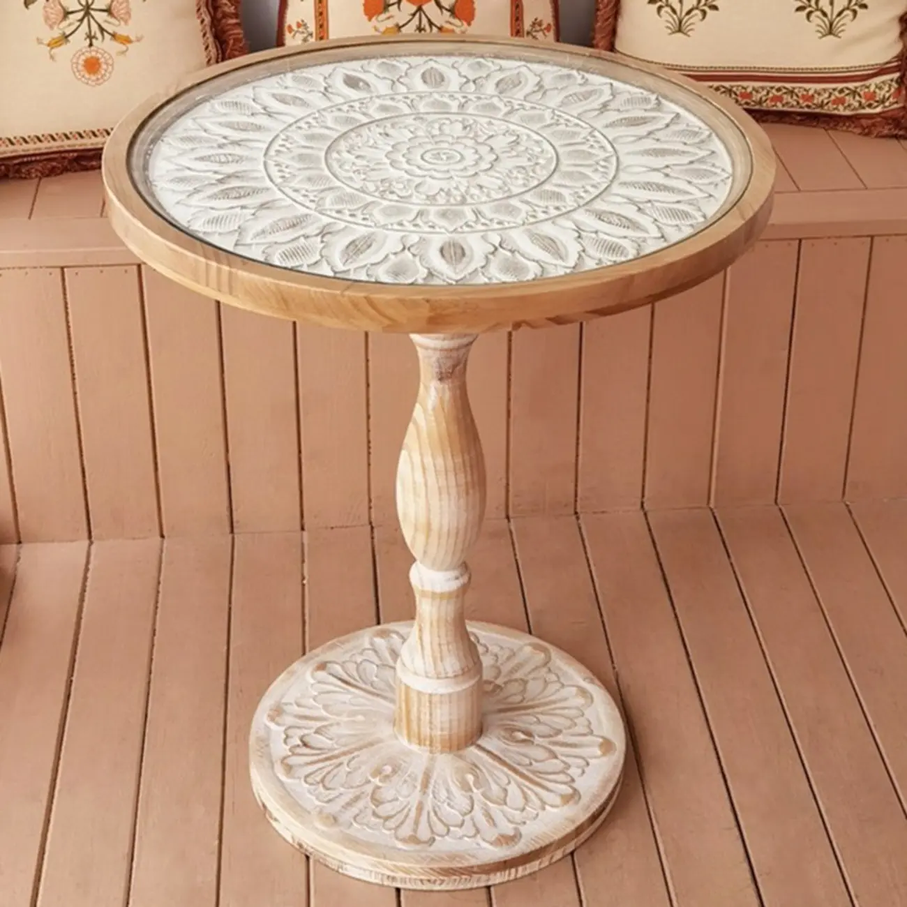 Living Room Retro Round Light Wood End Table