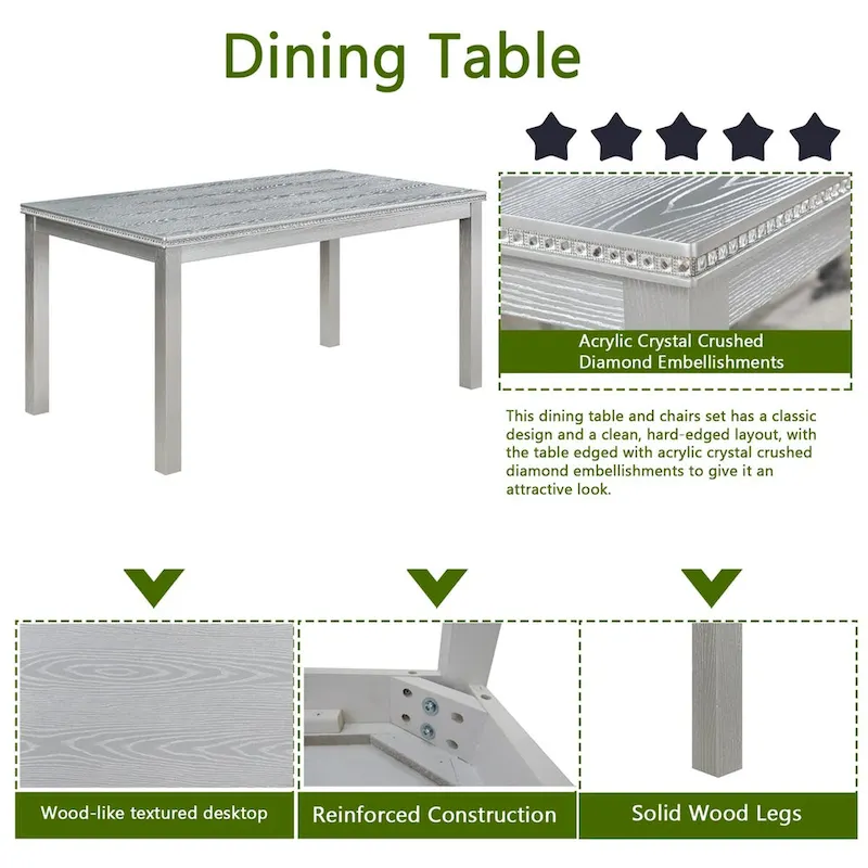 Wooden Dining Rectangular Table with Bench and 4 Chairs