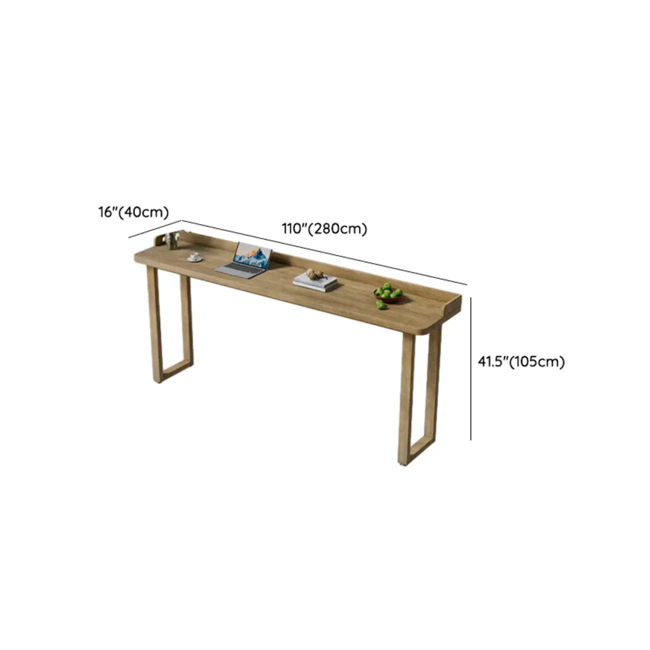 Natural Wood Rectangle Counter Height Bar Table with Rim