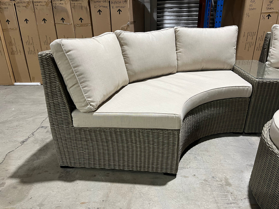 Contemporary half moon shaped outdoor loveseat and ottoman set