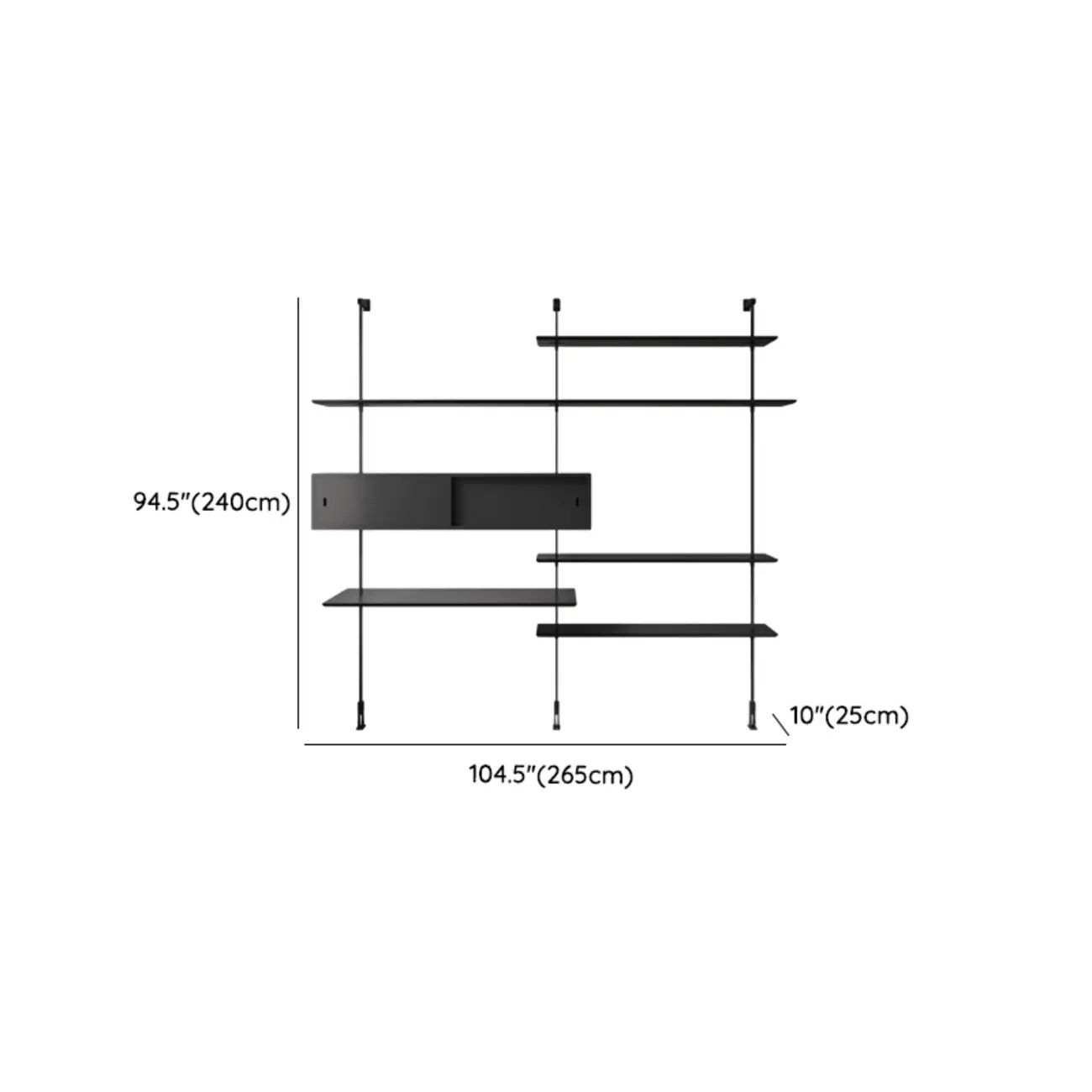 Industrial Black Wood Modular Wall Shelving System Bookshelf