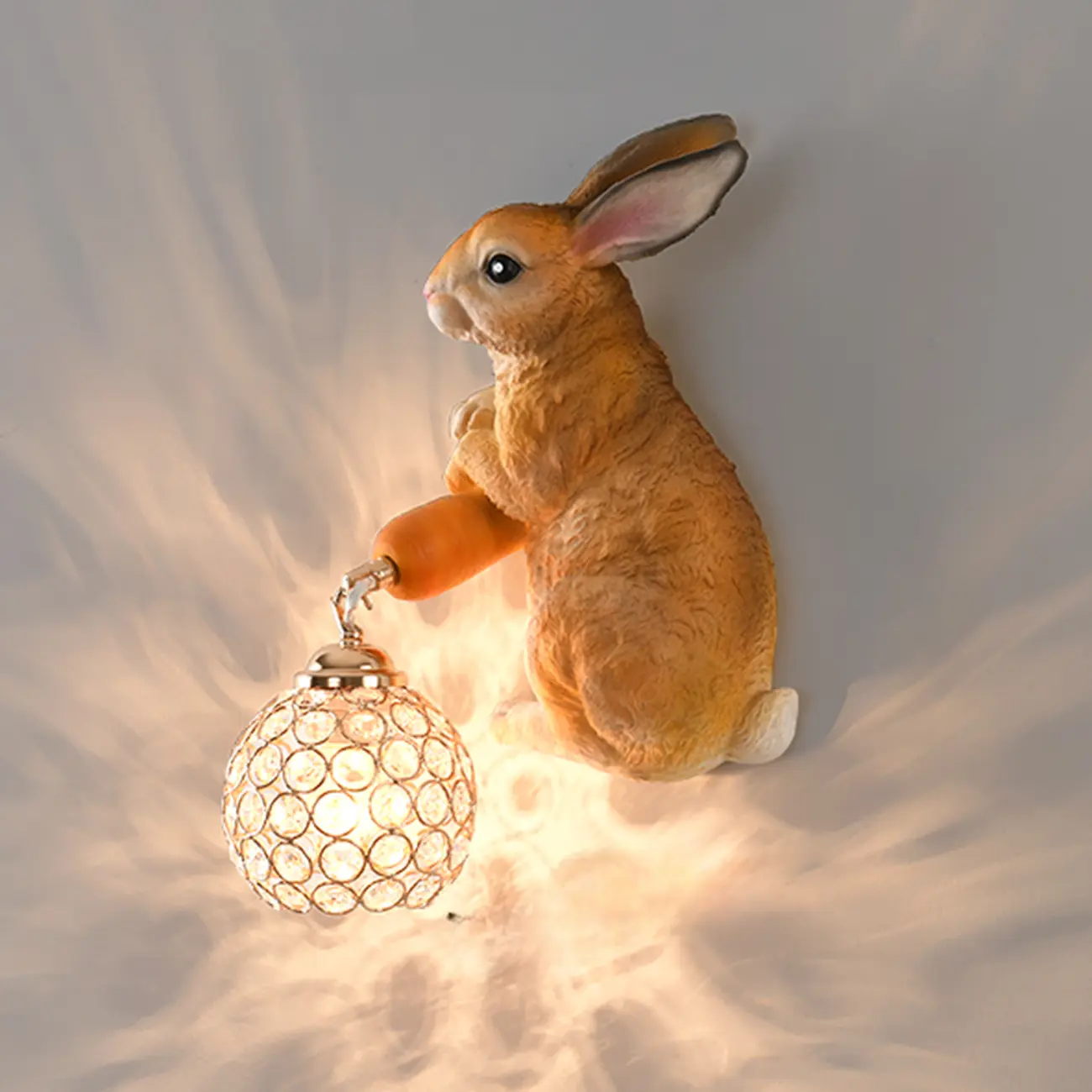 Kids Rabbit-Shaped Resin Wall Sconce with Crystal Shade