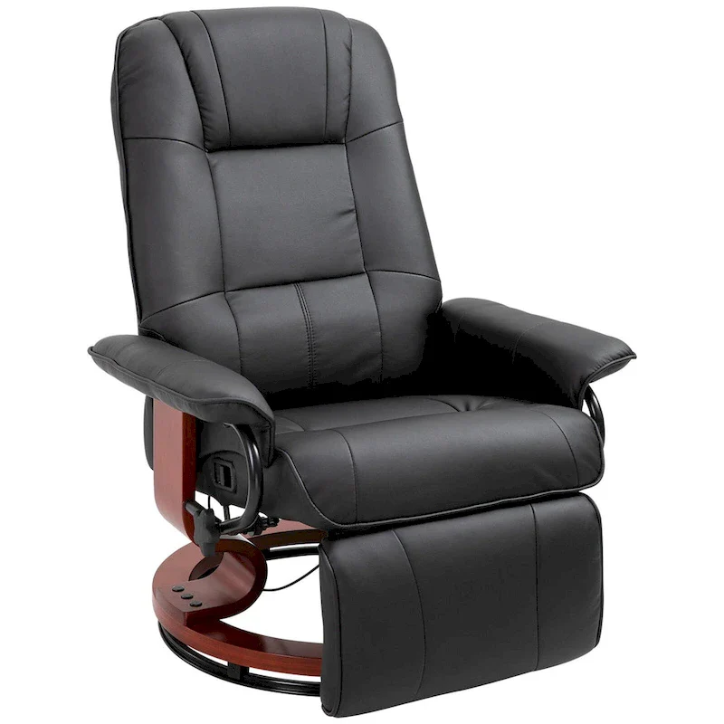 PU Leather Manual Recliner Chair Modern Lounge Chair Adjustable Swivel Armchair Chair with Wood Base and Footrest