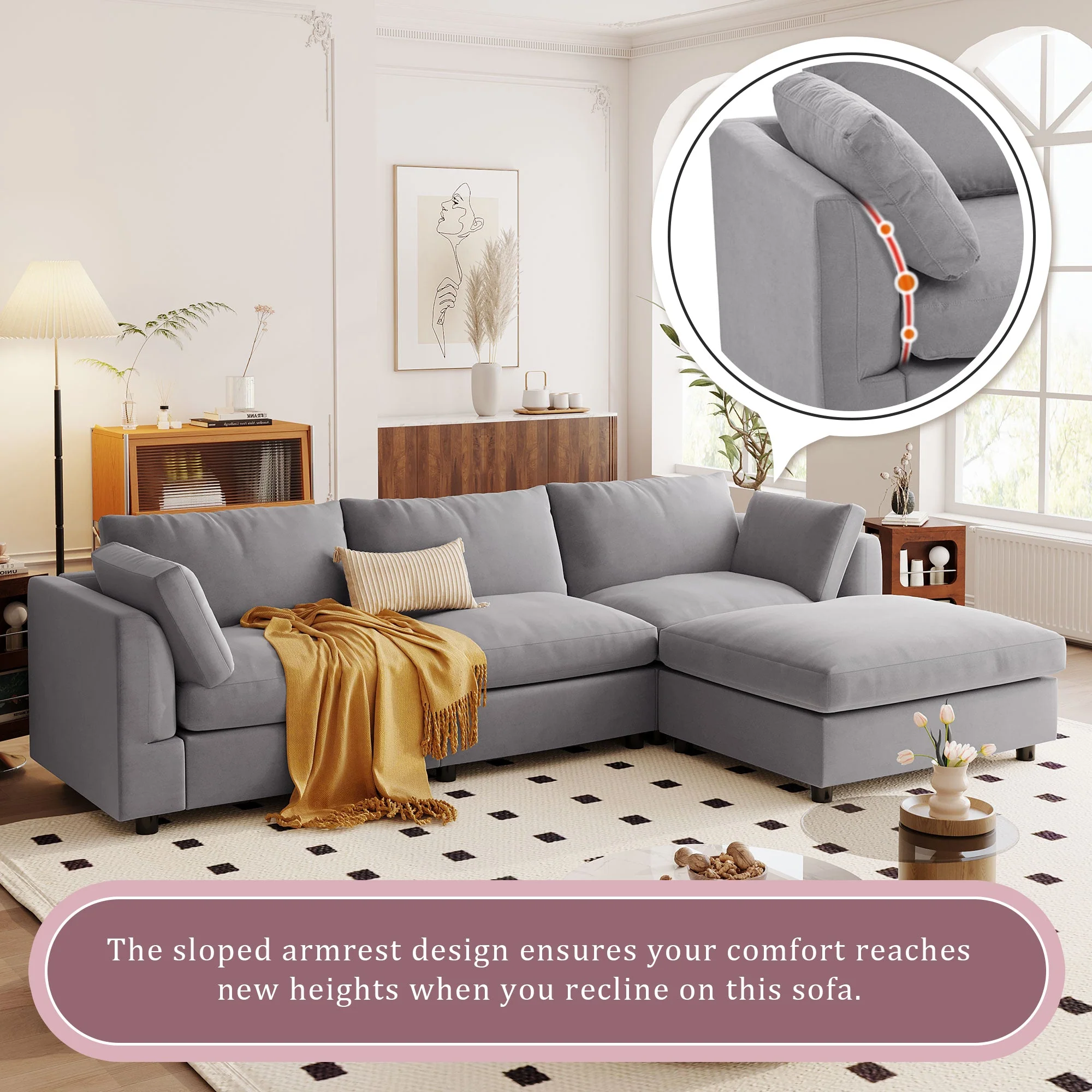 Walker Edison | Grey Convertible Sectional Sofa with Reversible Chaise