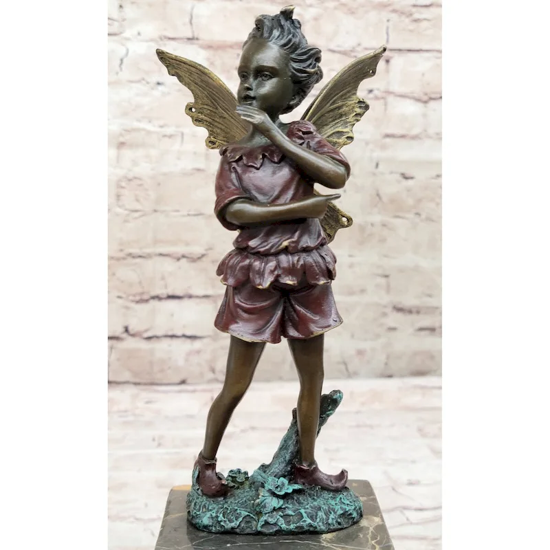 Very Beautifully Detailed Fairy Pure Hotcast Bronze Statue Signed No Reserve