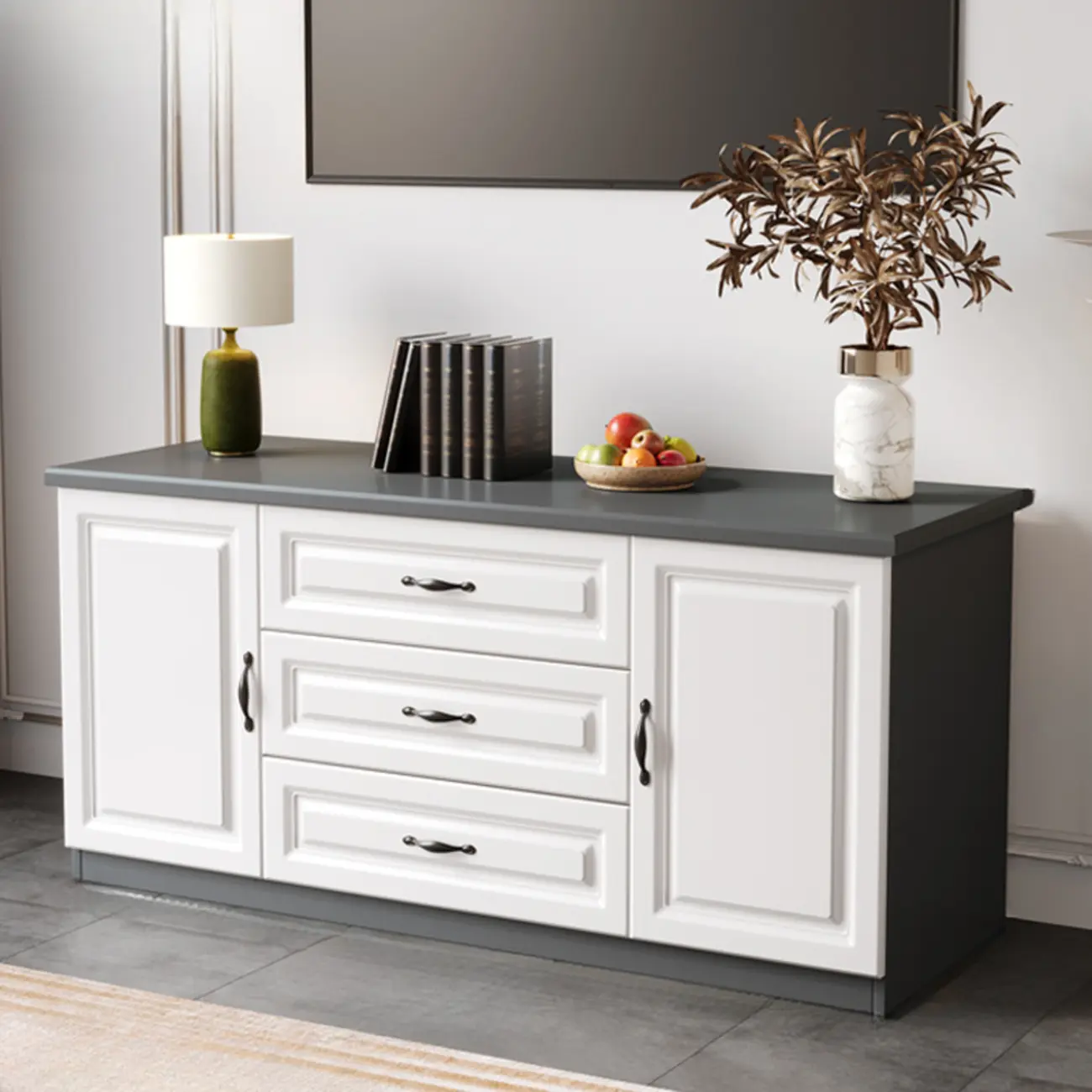 Modern Long Wood TV Stand with Cabinets