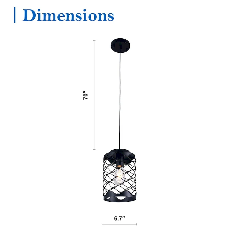 CurveCurio 7  Wave Design Matte Black Modern Industrial Pendant Light Single Light-E26 Base - 7  * 7  * 14