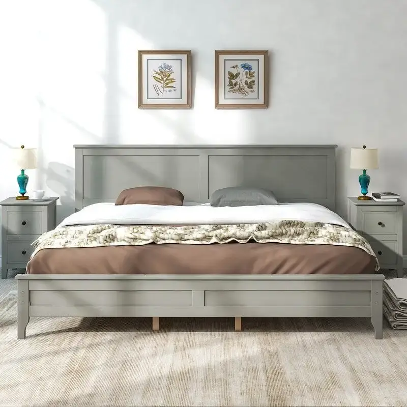 Modern King Bed Frame with Headboard and Footboard, King Size Platform Bed with Wood Slats Support