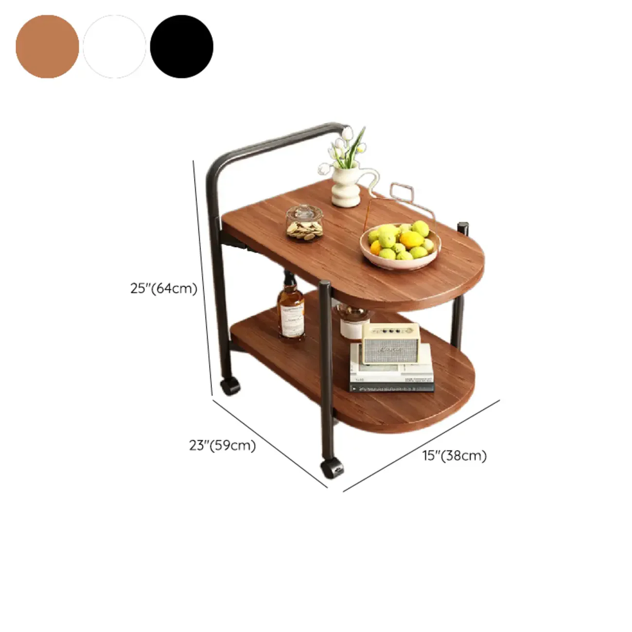 Modern 2-Tier Wood Round Coffee Table with Wheels, Tray