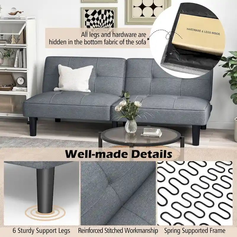 Costway Convertible Folding Futon Sofa Bed with 6-Position Adjustable - See Details