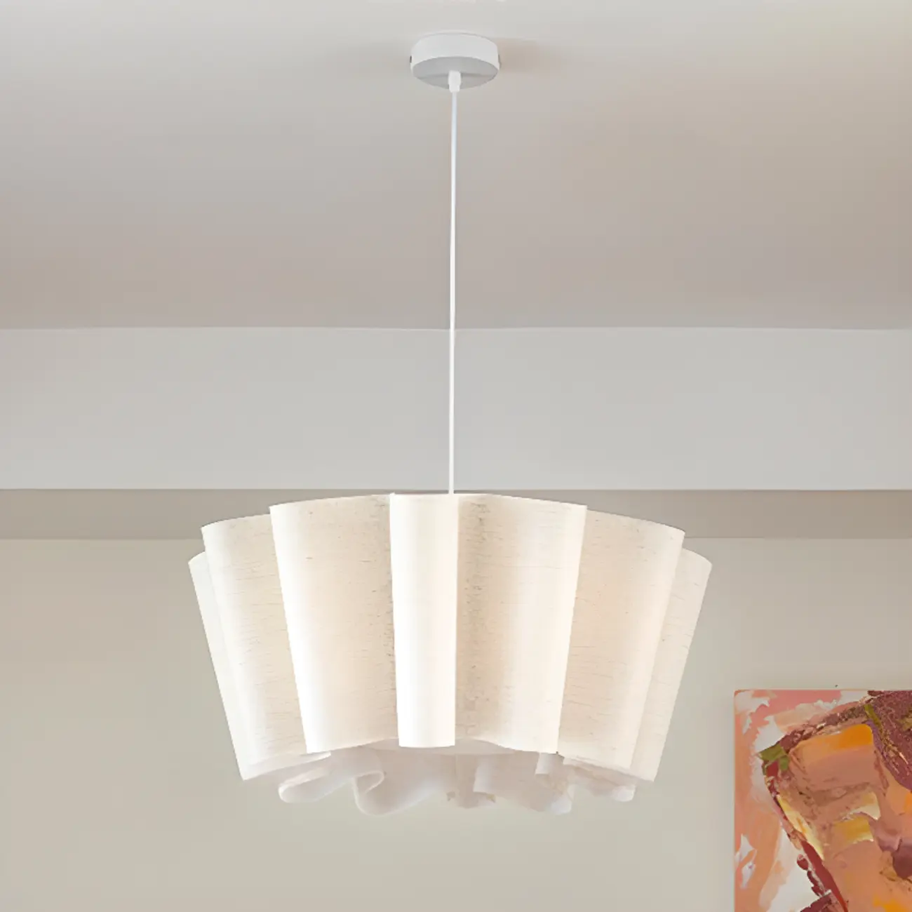White Linen Wave Design Modern Fabric Chandelier Light