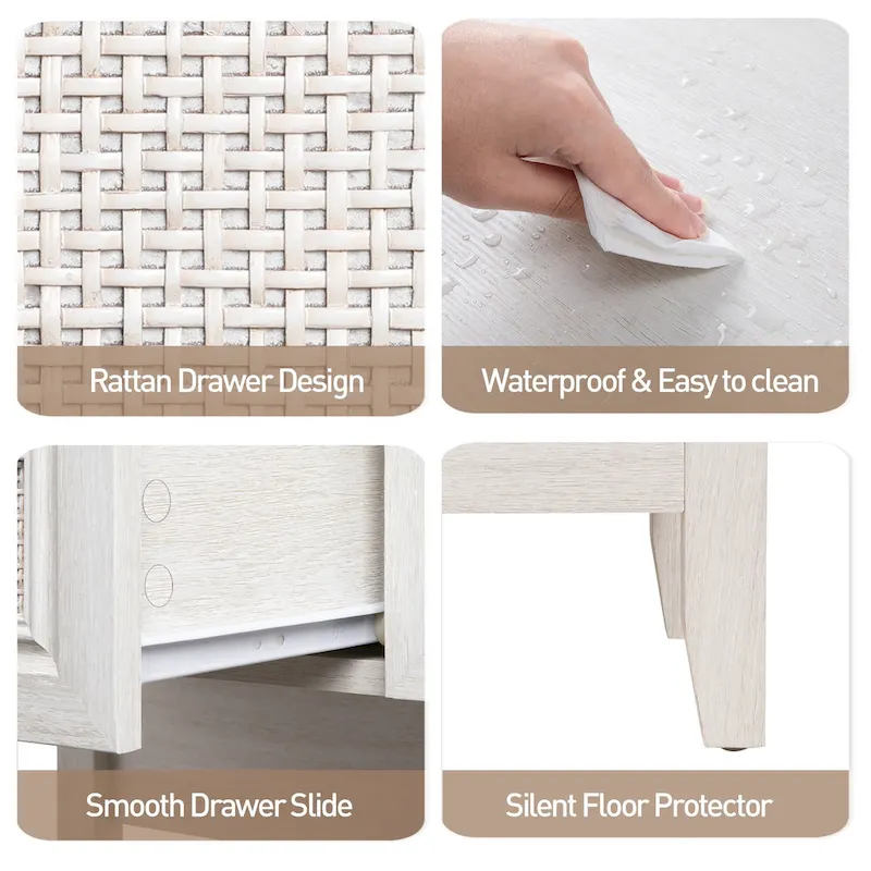 Boho Natural Rattan Console Table With Widened Tabletop & 2 Drawers