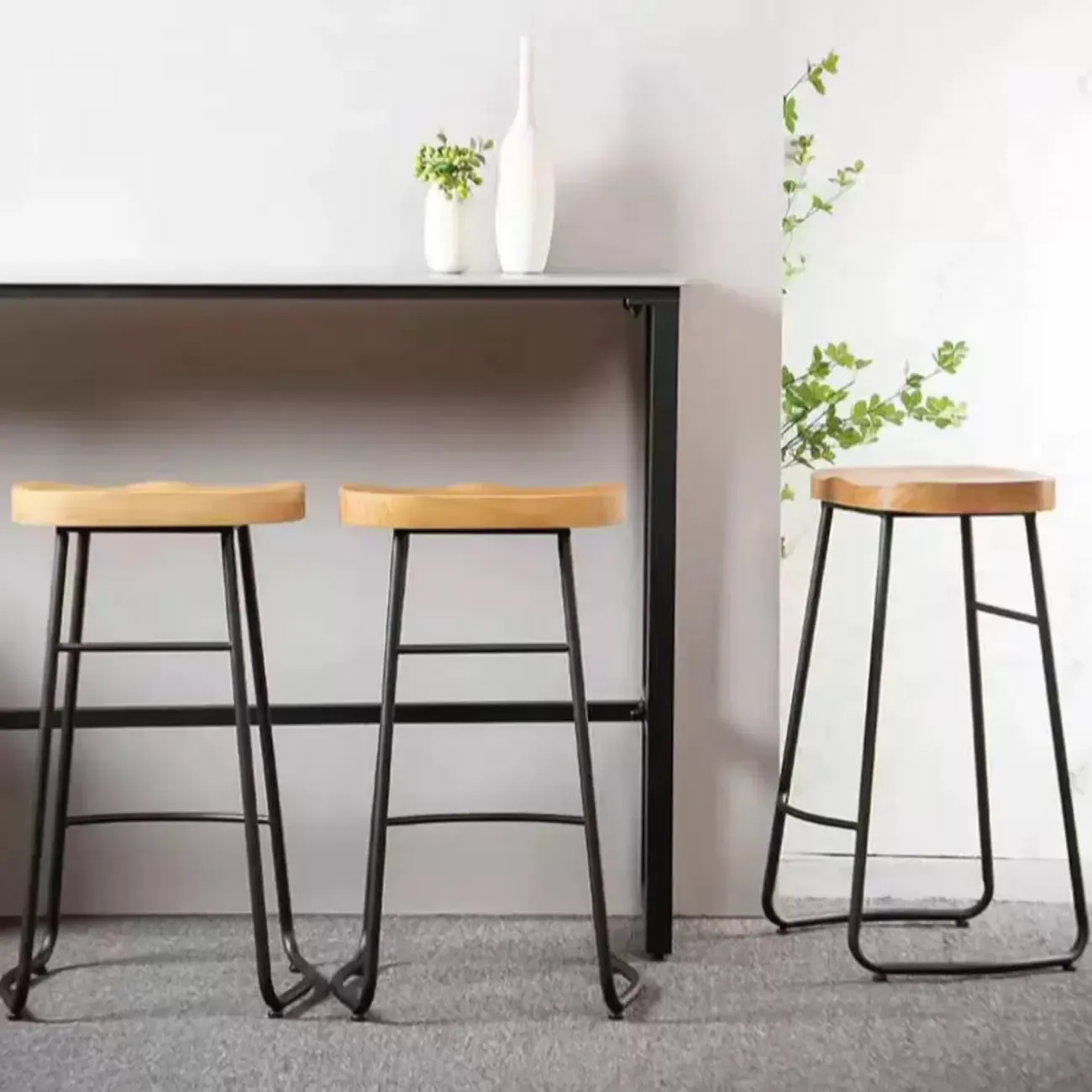 Modern Natural Wood Counter Height Bar Stools