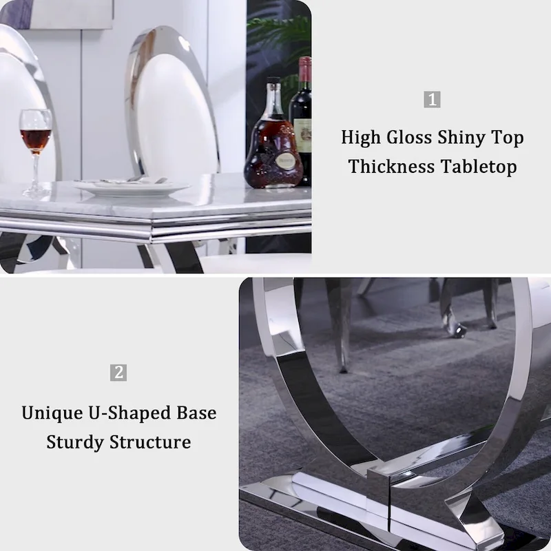 Luxury Dining Table with Polished Metal Circle Base - 72 Inch