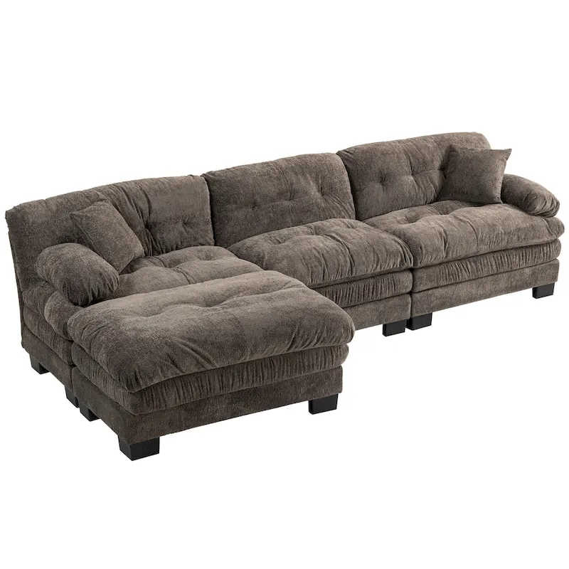 120.87 Chenille L-Shaped Sleeper Sectional Sofa with Ottoman