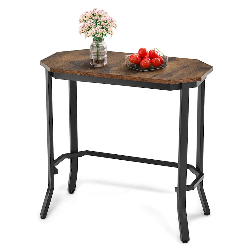 Narrow End Table Industrial Slim Sofa Side Table with Steel Frame