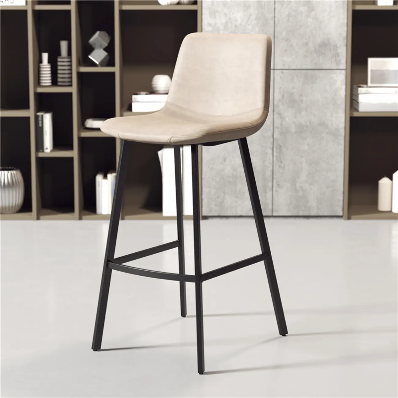 Scandinavian Leather Black Frame Bar Stool
