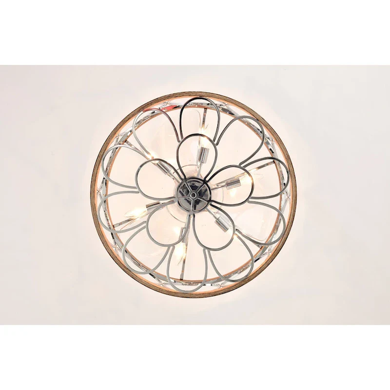 Ofelia 24-inch Chrome and Faux Wood 6 Lights 3 Blades Lighted Ceiling Fan with Remote