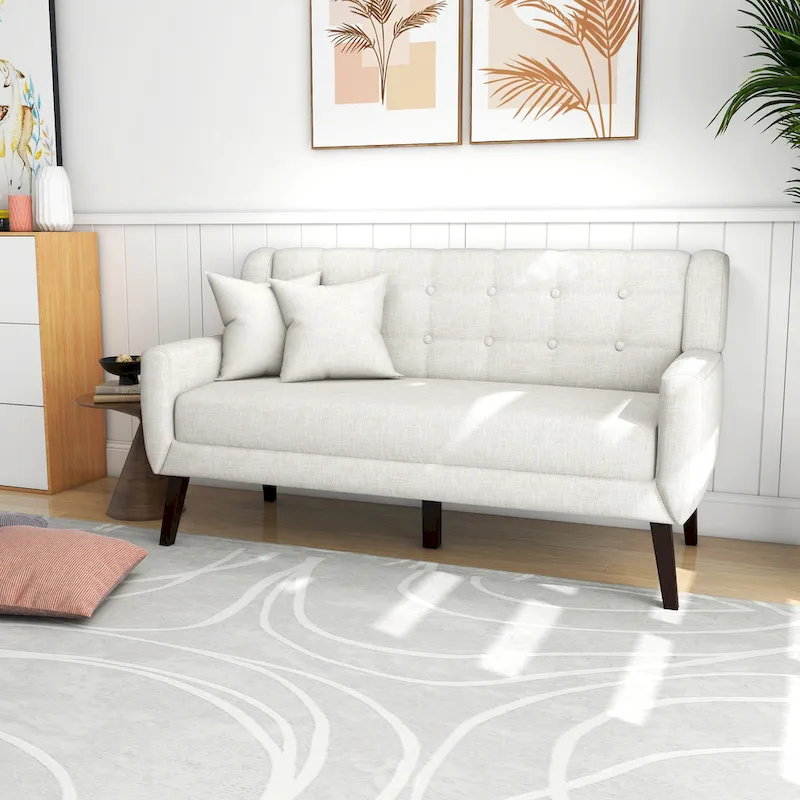 Tufted Linen/Cotton Loveseat with 2 Accent Chairs