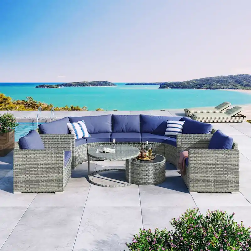 9-Pieces Outdoor Patio Rattan Furniture Set Sectional Conversation