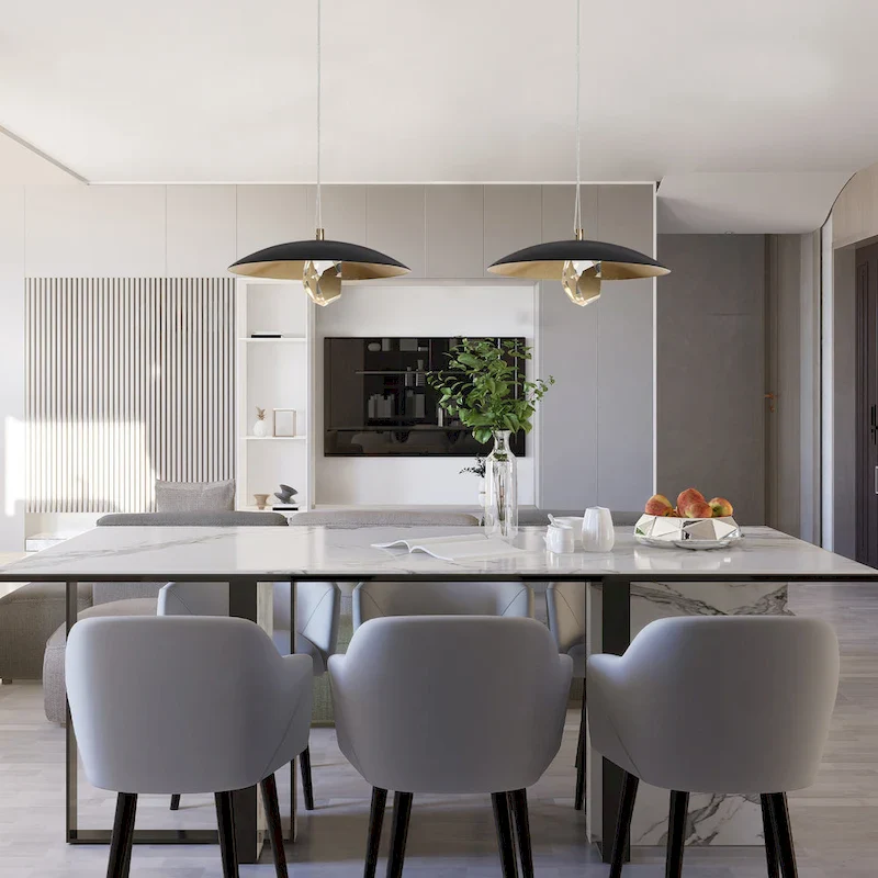 Modern LED 1-Light Crystal Pendant Light Black Gold Metal Dome Island Lights - Dia. 13.8  x H 6.3