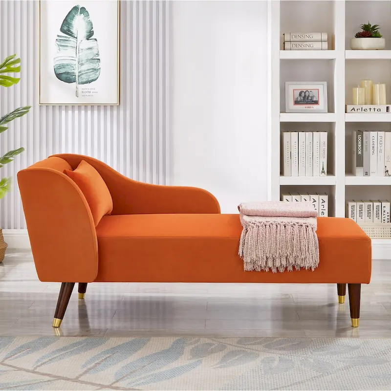 Modern Chaise Lounge Chair Velvet Upholstery