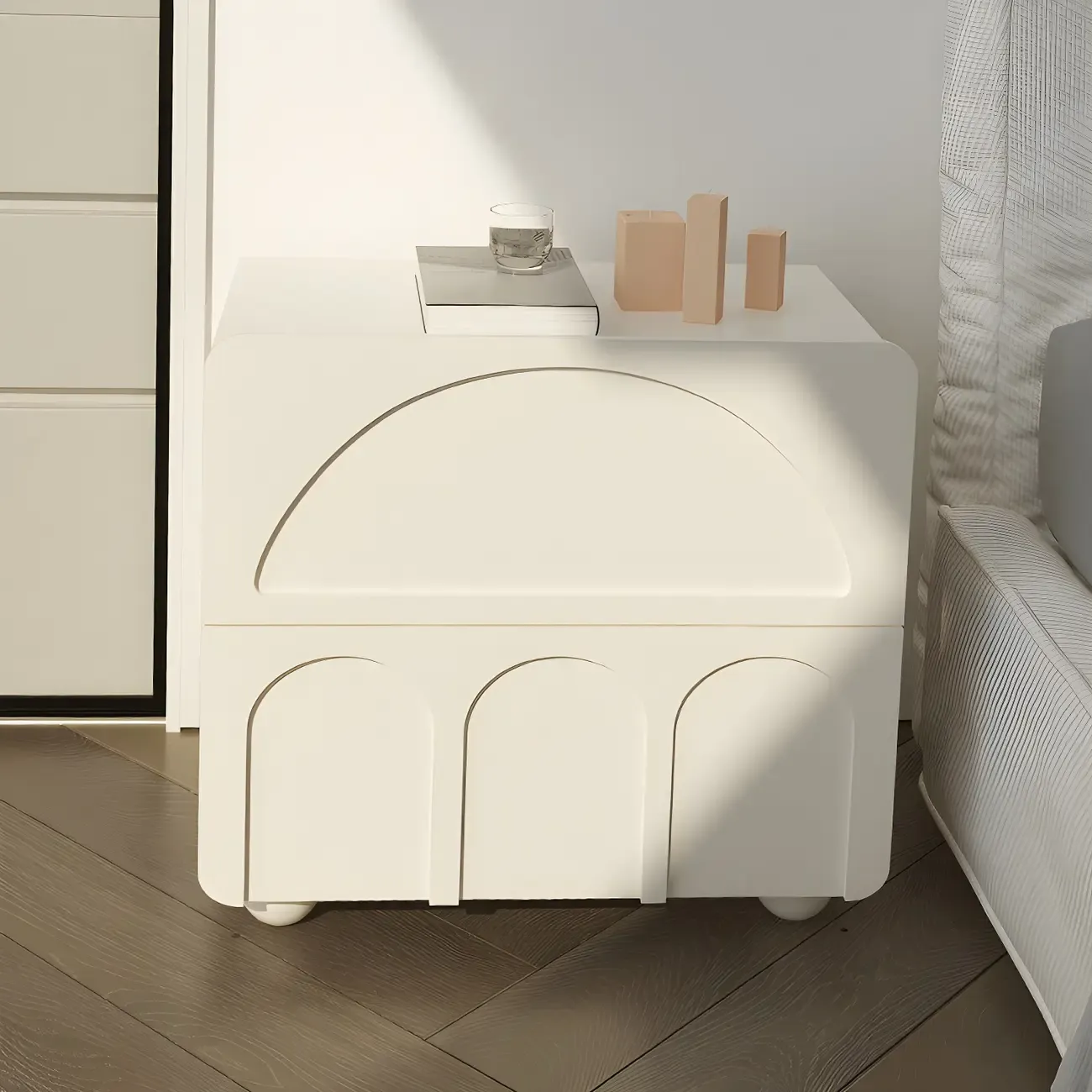 White Modern 2 Drawers Solid Wood Small Nightstand