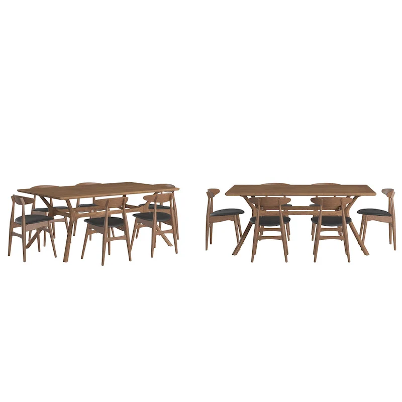 Sylvestria Mid-Century Walnut Finish Rectangular Dining Set