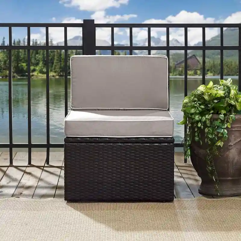 Palm Harbor Outdoor Wicker Center Chair In Brown With Grey Cushions - 30.5 H x 23 W x 26.5 D