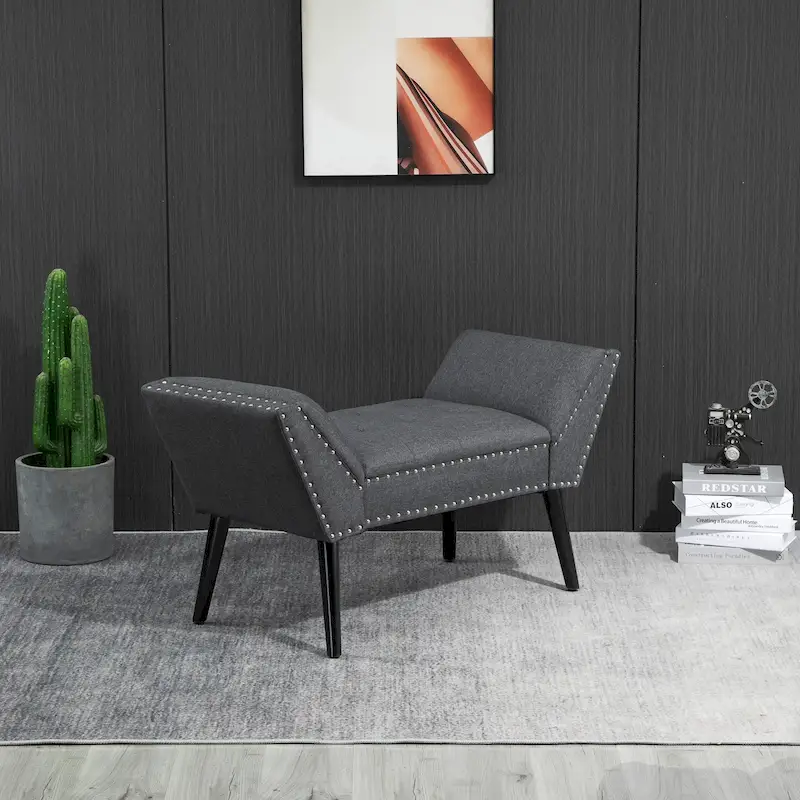 HOMCOM Modern Button Tufted Sitting Bench/Accent Fabric Upholstered Ottoman for Bedroom or Living Room