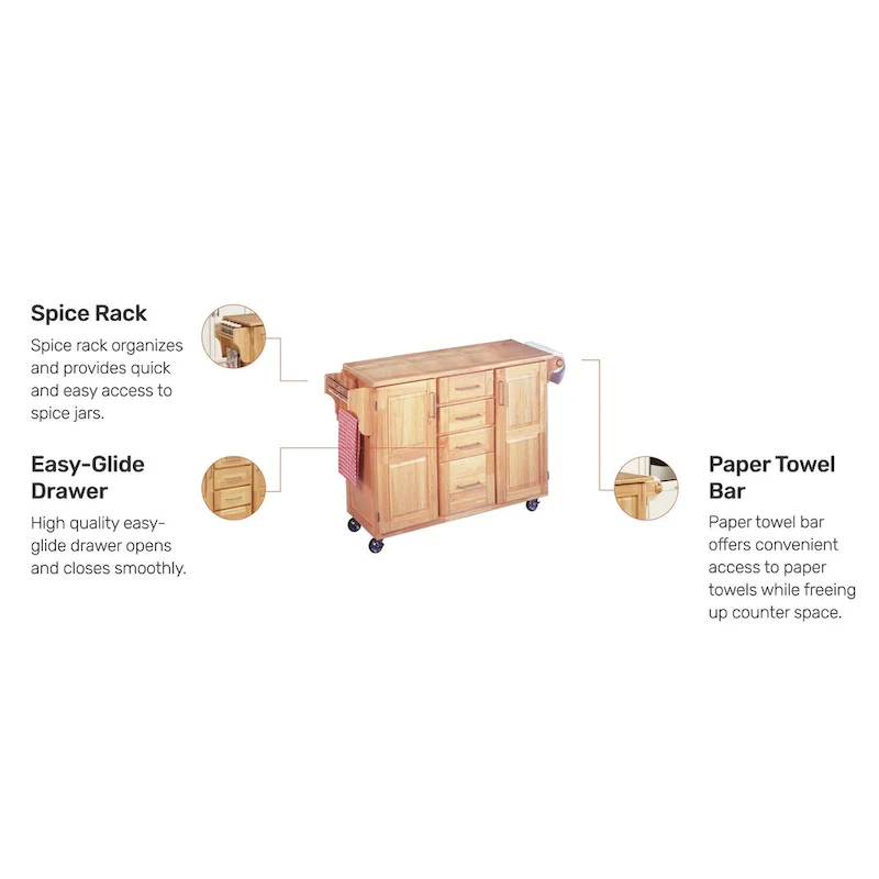 Natural Wood Kitchen Cart with Breakfast Bar