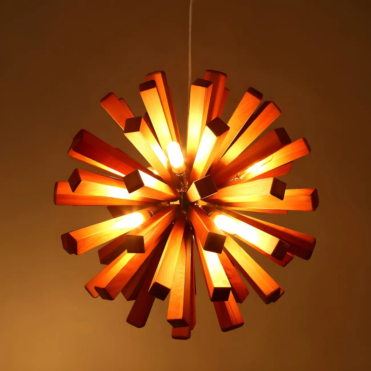 10-Light Modern Dark Wood Round Starburst Chandelier