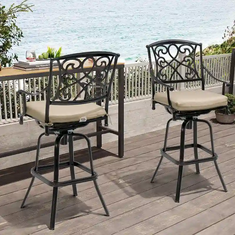 Pellebant Patio Aluminum Swivel Bar Stool with Sunbrella Cushion